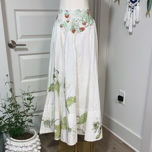 Anthropologie White and Green Garden A-Line Skirt